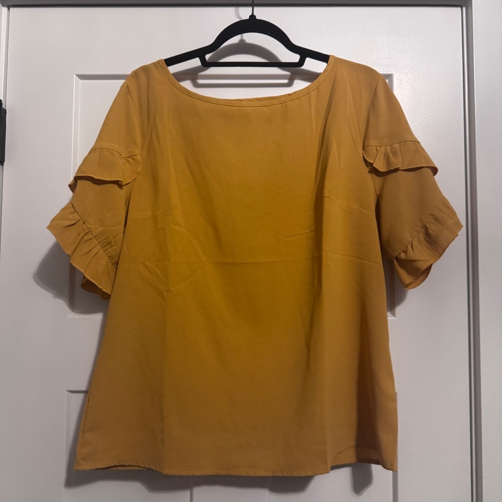 Women's Mustard Ruffle Sleeve Top